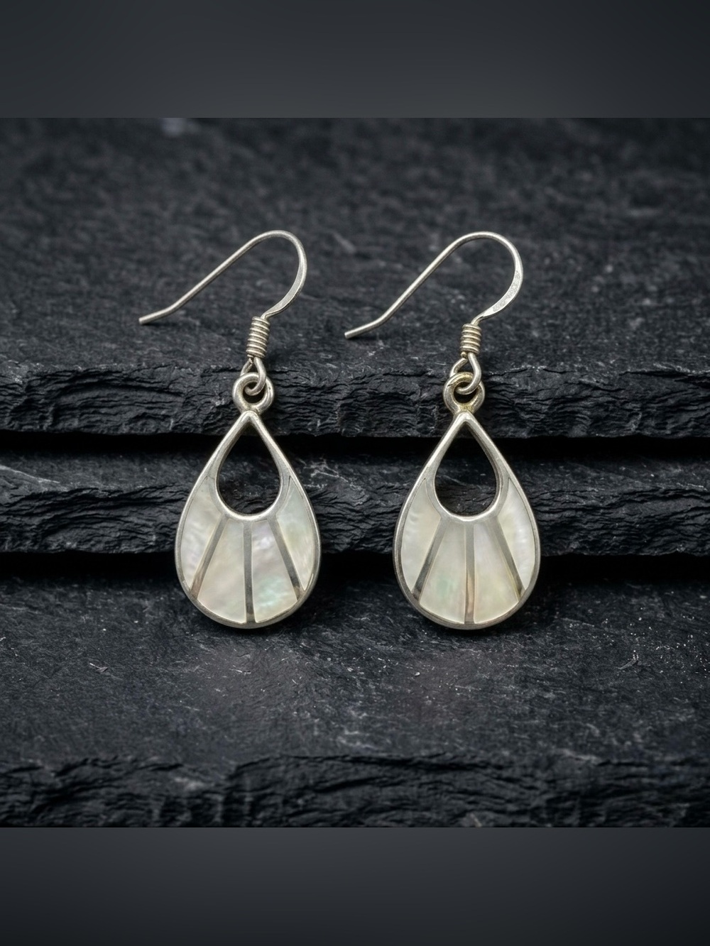 Marsala 925 Sterling Silver White Mother of Pearl Inlay Teardrop Dangle Earrings